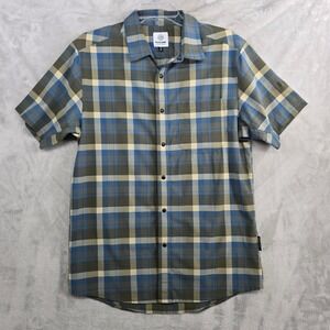 FLYLOW Mens Plaid Short Sleeve Snap Button Up Shirt tech fabric *flaw